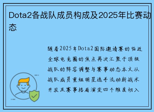 Dota2各战队成员构成及2025年比赛动态